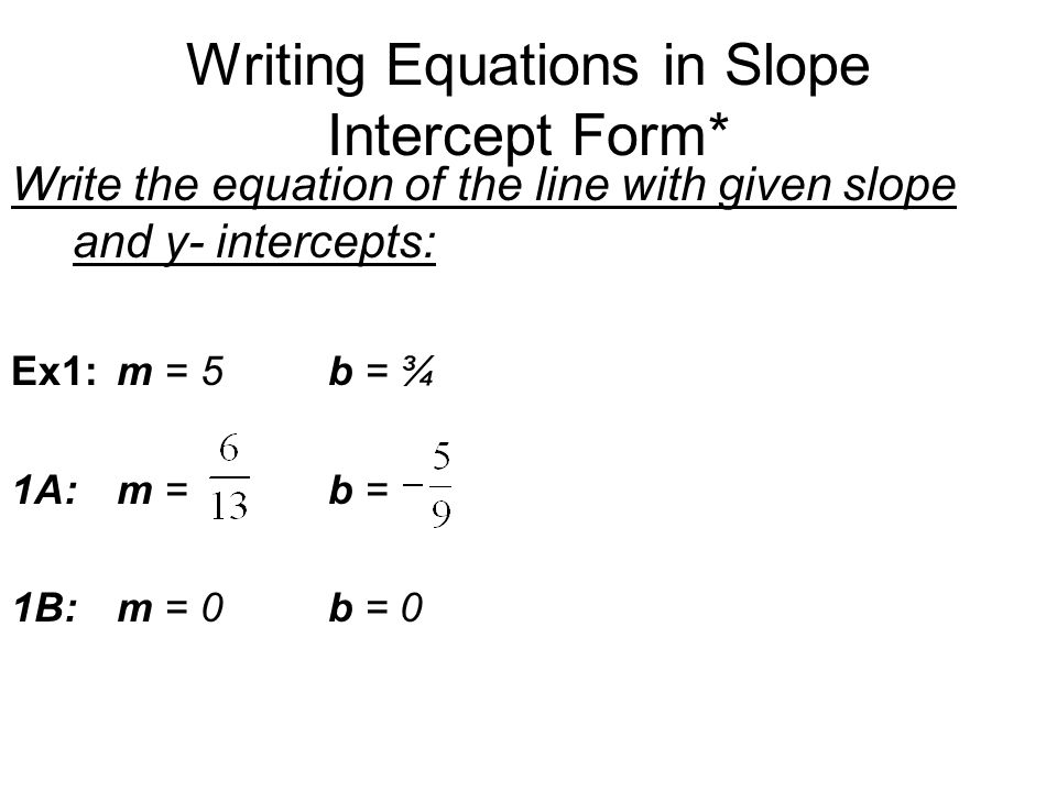 Writing equations in slope intercept form practice